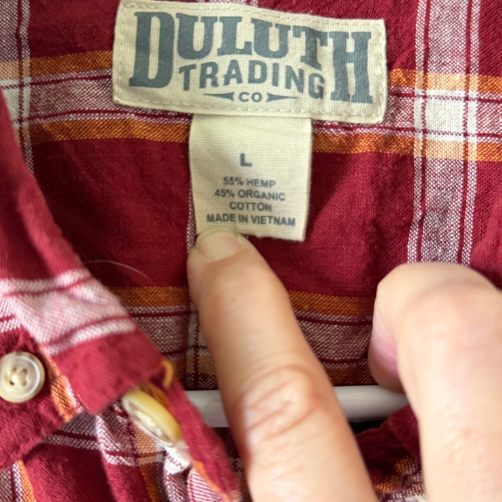 Duluth Trading Co Mens Large Red Plaid Hemp Organic Cotton Short Sleeve Shirt - Picture 6 of 10